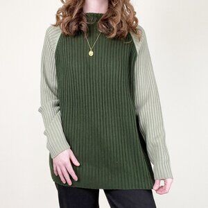 Vintage Raglan Sleeve Color Block Oversized Slouchy Sweater Sporty Athletic Long
